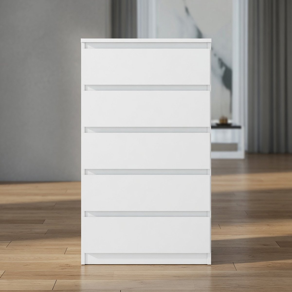 NovaLine 5-Laden Commode 70 cm – Wit Mat Ladekast / Dressoir – Smalle Opbergkast voor Slaapkamer en Woonkamer – Mobili Bella