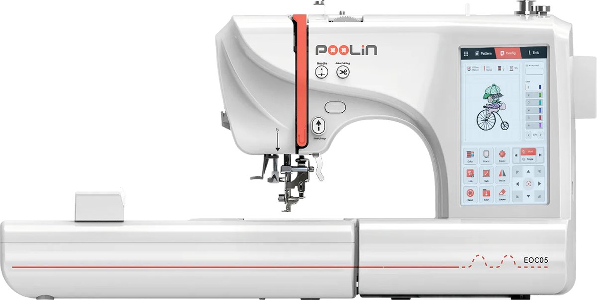 PooLin - EOC05 Embroidery Machine - elektronische borduurmachine - Kledij personaliseren – 7 inch lcd-touchscreen, frames 10 × 10 cm en 10 × 23,5 cm - USB/wifi - Ideaal voor beginners en experten