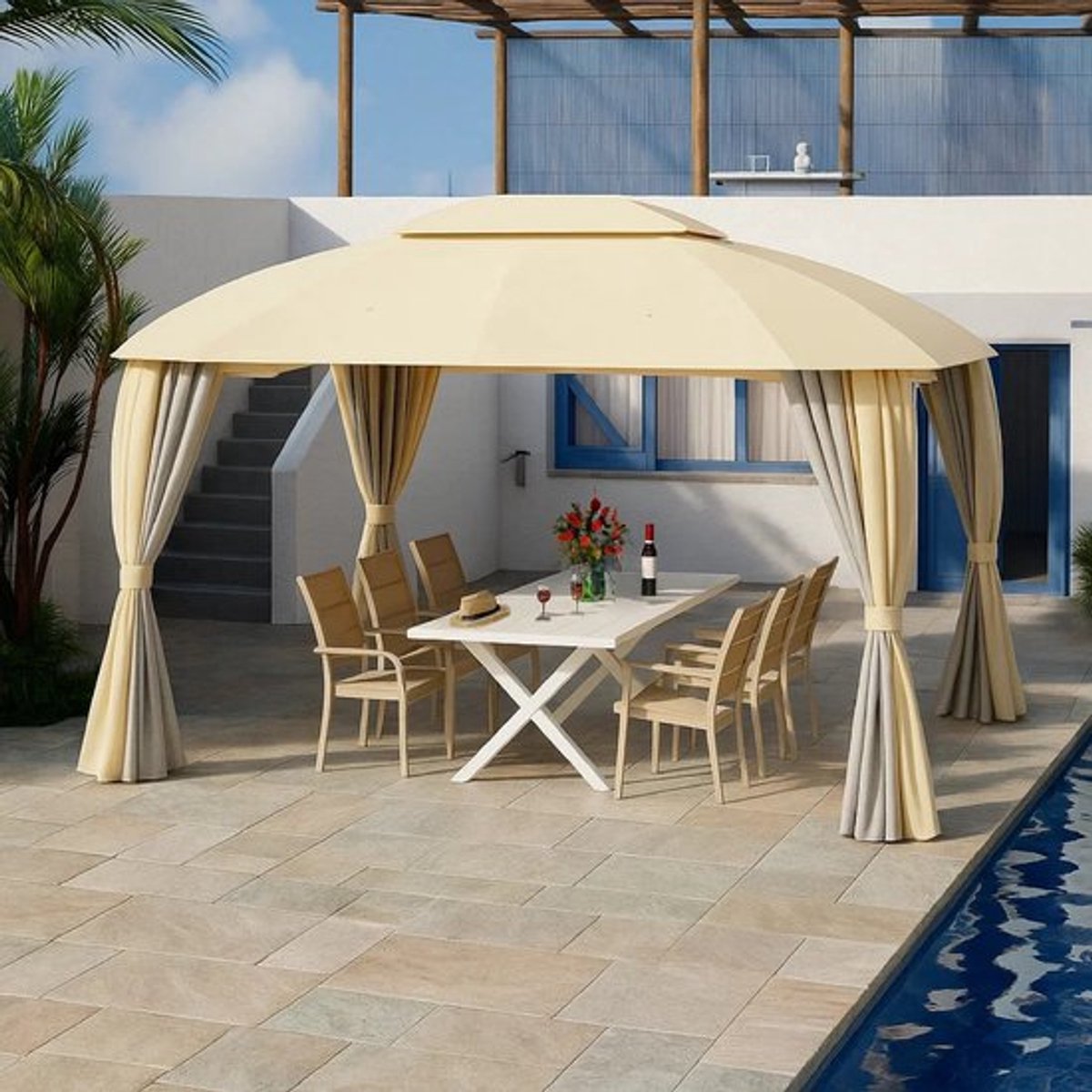 Onderdelen Tuinpaviljoen Cape May 4x3 – Dak + Zijwanden + Insectennet – Beige – Exclusief Frame