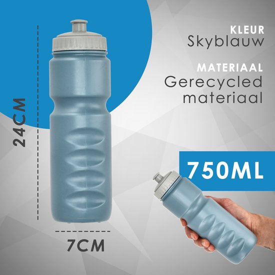 Bidon 750 ml - Fiets Bidon en Sportfles - BPA-vrij - Geschikt voor Alle Bidonhouders - Waterfles voor Fitness en Wielrennen - Sky Blauw — afbeelding 4