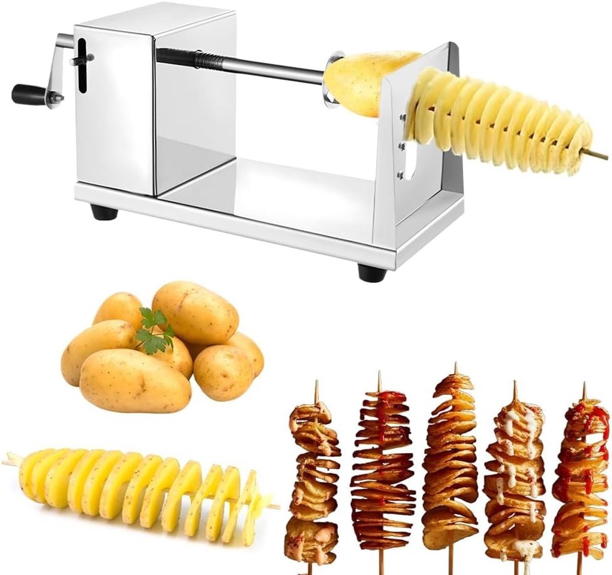 Handmatige Spiral Cutter voor Aardappelen en Groenten, Ideaal voor Tornado Chips en Creatieve Snacks met Antislip Handvat