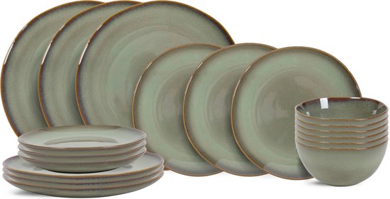 Groene servies set met borden en kommen, 18-delig