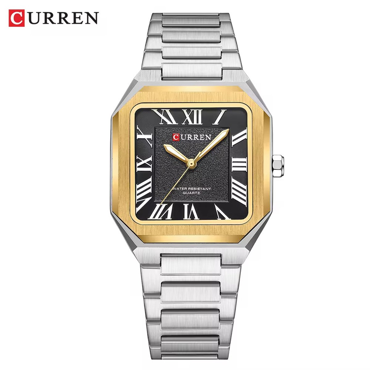 Luxe Curren Horloge | Quartz | ZwartGoudkleurig Wijzerplaat | Zilver Kleurige Band | 37mm