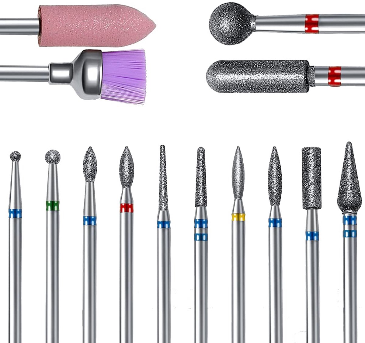 14-delige boorbitset, professionele roterende diamantboorkop voor nagelreparatie, 3/32-inch elektrische nagelvijl voor acrylnagels