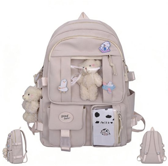 Kawaii schoolrugzak Geschikt Voor meisjes - Rugzak Meisje Met Pin en Accessoires - Rugtas Meisje - Kawaii-rugzak - Waterdichte rugzak Geschikt Voor meisjes - lichtgewicht schooltas - wit