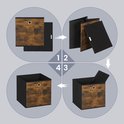 Instructies voor het vouwen van een stoffen opbergdoos met houtprint.
