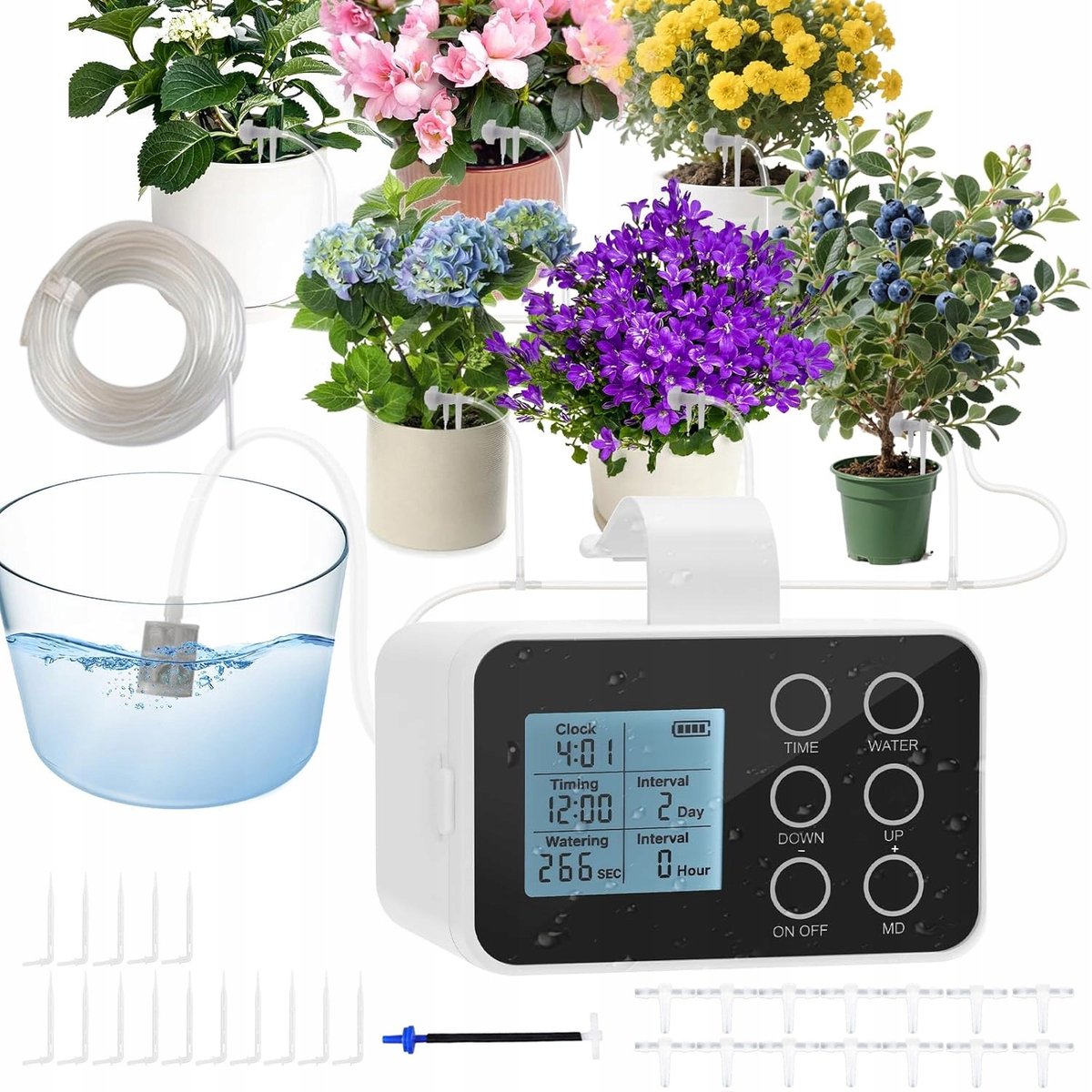 Irrigatieset - Slimme Druppelirrigatie - 2000mAh Dubbele Voeding & 15 Planten - USB-C & Timer - Met Filterbestendig systeem - Voor Balkon, Kas & Tuin