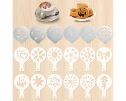 Herbruikbare 18-delige set koffie sjablonen voor cappuccino en latte art decoratie met creatieve ontwerpen