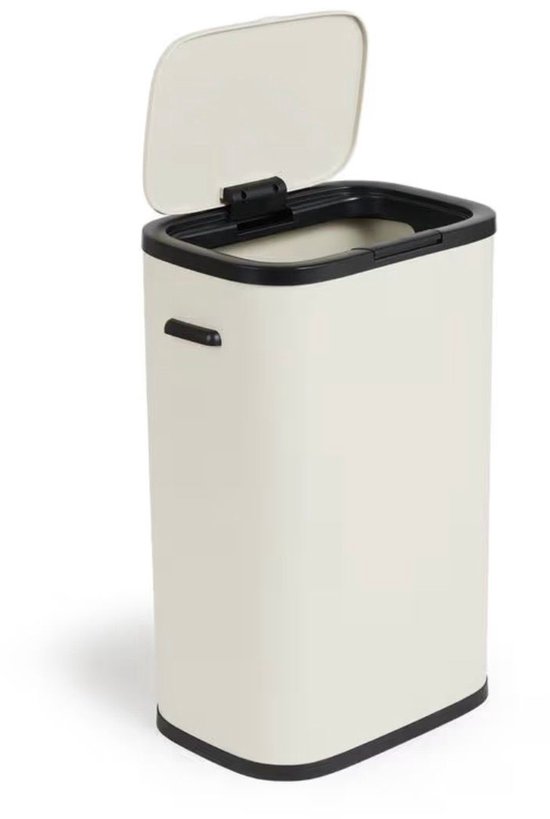 Poubelle blanc crème 60 litres avec couvercle à fermeture douce - poubelle élégante pour cuisine ou bureau - design moderne - construction robuste - anti-odeurs et fermeture silencieuse - idéale pour un usage quotidien - facile à nettoyer