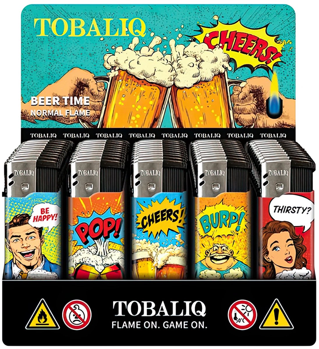 TobaliQ Elektronische Navulbare Aanstekers 'Beer Time' Display (50 stuks)