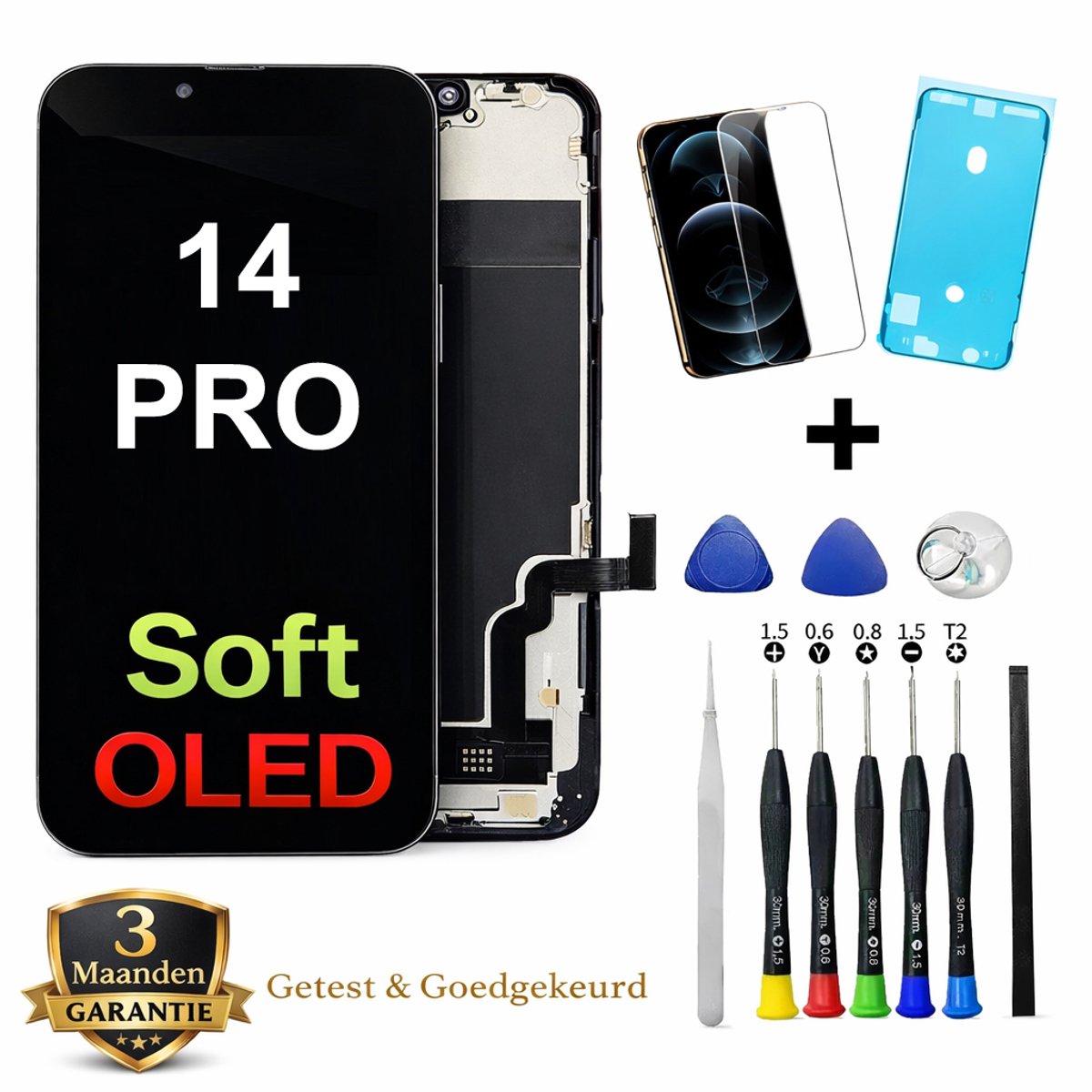 iPhone 14 Pro OLED Scherm Vervanging – Premium Soft OLED Display – Inclusief Complete Reparatieset, Gereedschap, Screenprotector en Plakstrip