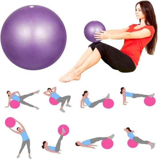 Set van 2 Zachte Pilates Ballen van 9 Inch voor Oefeningen, Yoga, Core Training en Fysiotherapie - Blauw en Paars — afbeelding 2