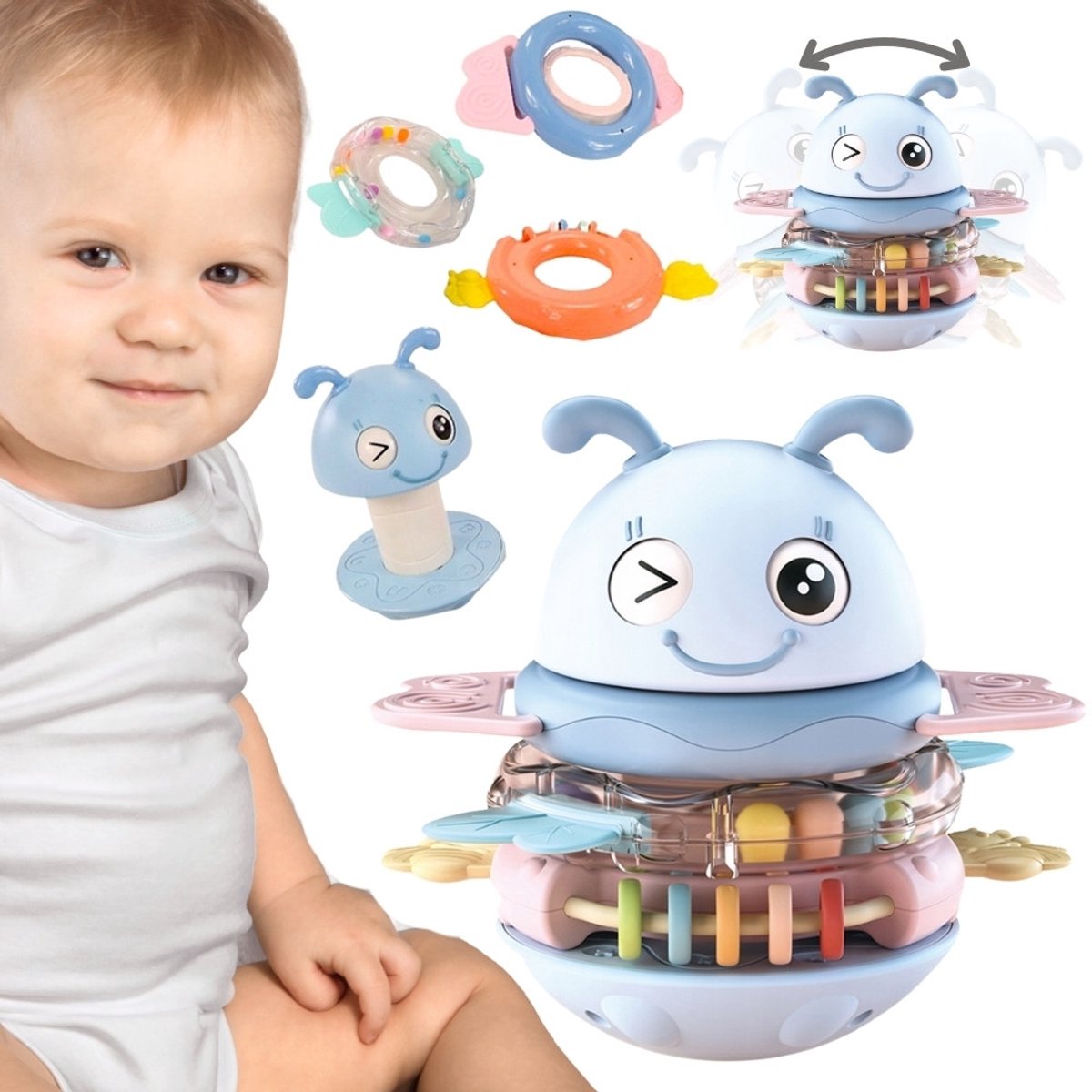 Woopie Baby Wanka Stand Up Sensory Toy 2 in 1 rammelaar bijtring - UNI