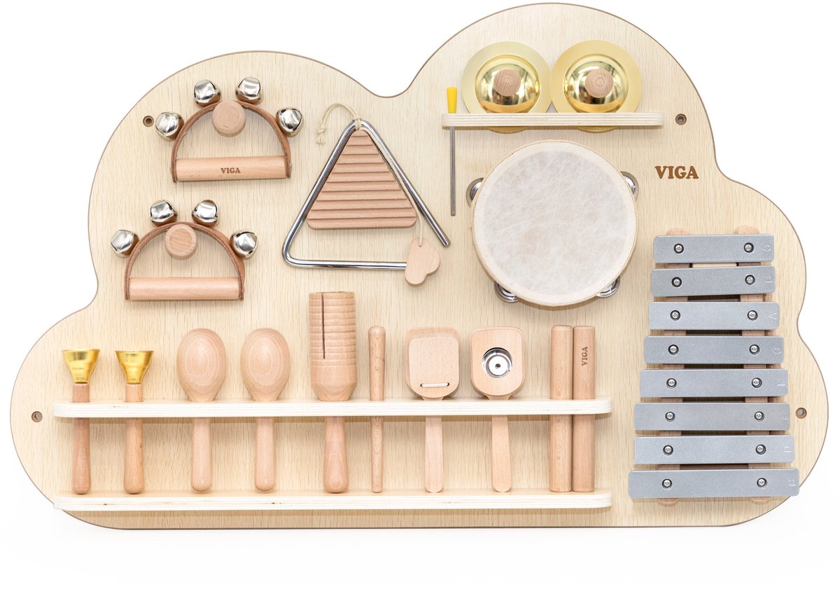 Viga houten muziekbordset van 12 percussie-instrumenten - UNI