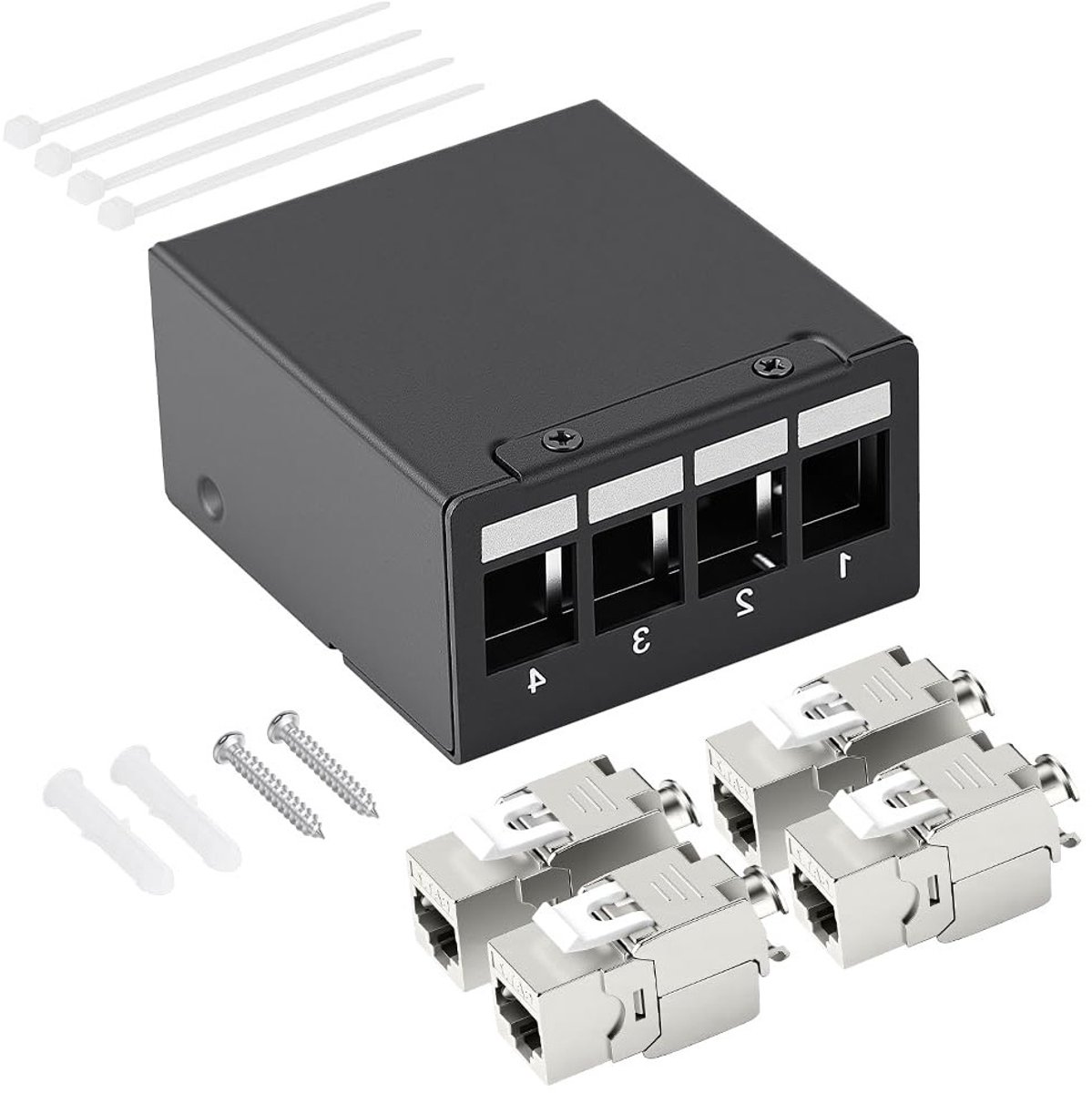 CAT 7 Patch Panel met 4 Poorten, 10Gbps Netwerkverdeling, Compatibel met CAT6 en CAT6a, Ideaal voor Thuisnetwerken en Professionele Installaties