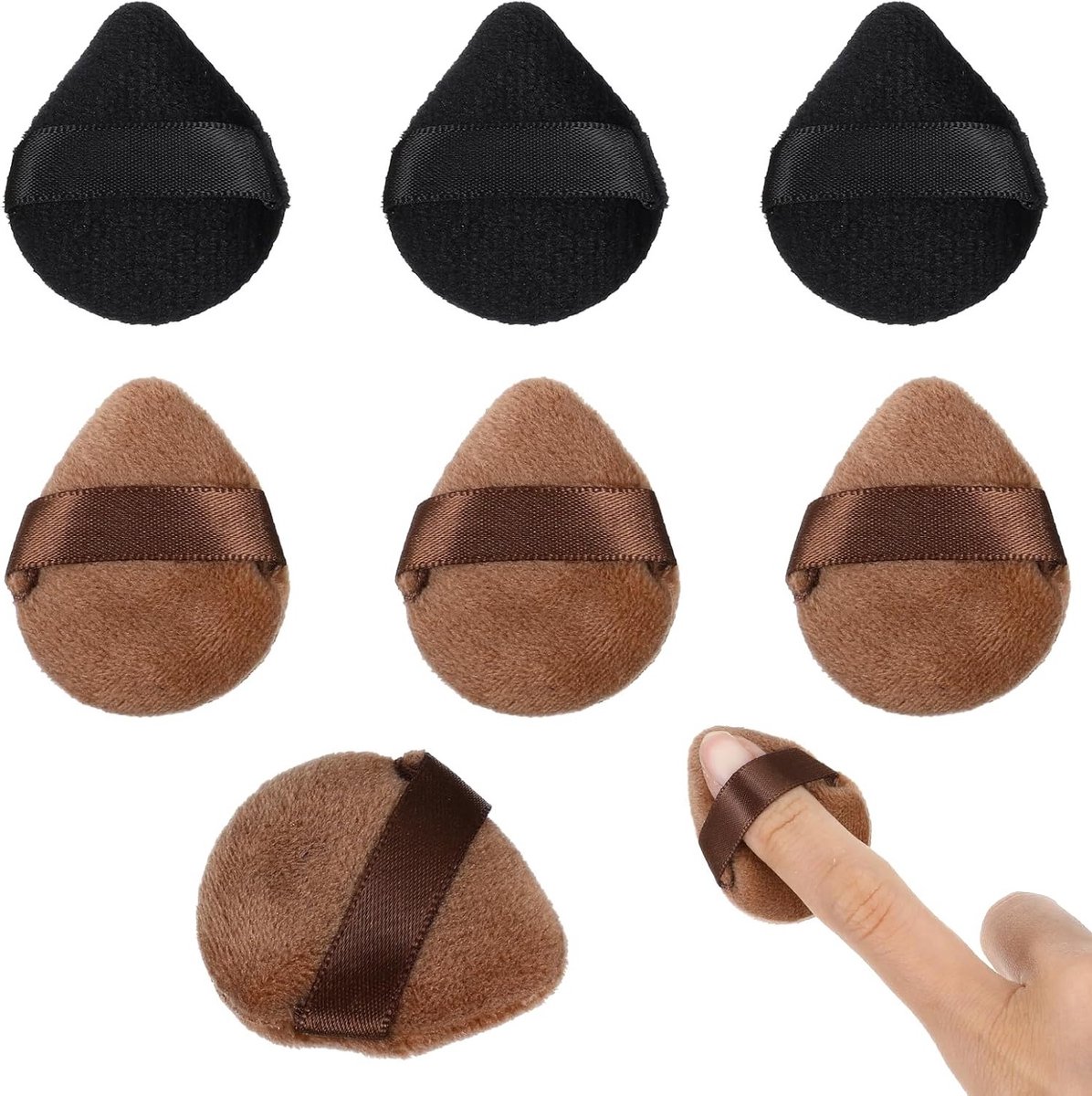Set van 6 Mini Poeder Puffjes, Herbruikbare Velours Make-up Puff voor Blush, Highlighter en Oogschaduw, Zwart en Bruin