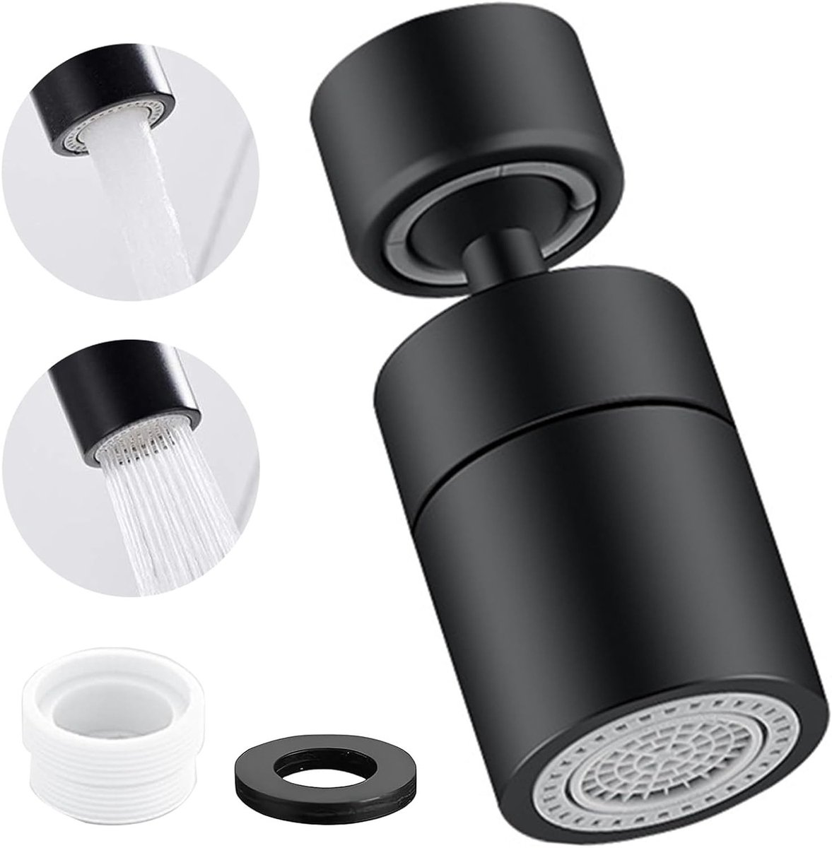 Waterbesparende 360° Jet Regulator voor Kraan met Adapter, Rotatable en 2 Spuitfuncties voor M22 en M24 Draad