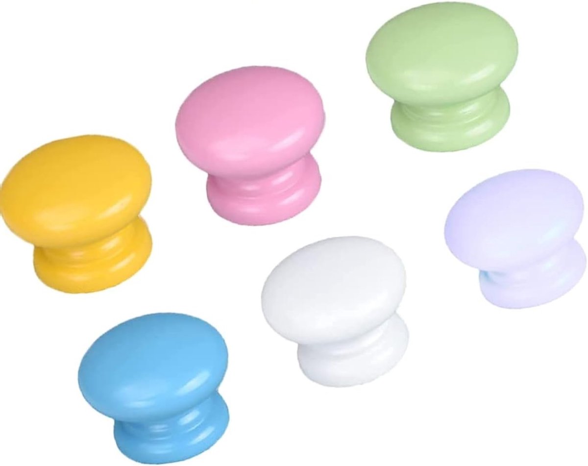 Kleurige Deurklinken Set van 6, Schattige Ronde Paddenstoel Knoppen voor Meubels, Kastdeuren en Lades met Schroeven