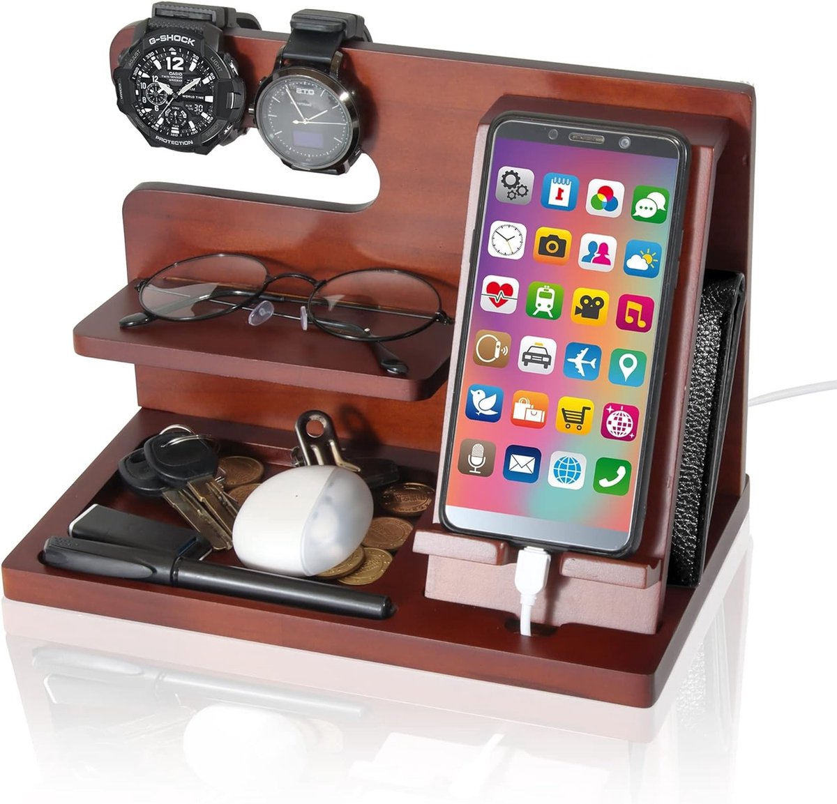 Oplader en organizer voor mobiele telefoons, sleutels, horloges en brillen - Perfect als cadeau voor mannen en vrouwen, ideaal voor verjaardagen en afstuderen