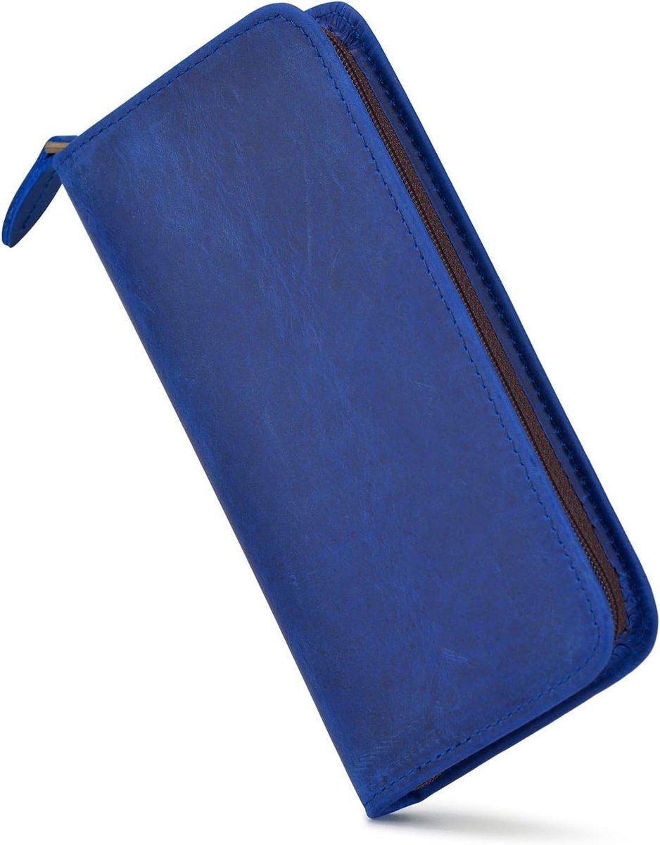 SnelShoppen - 3 Slots Leren Etui Set, Blauw - Crazy Horse, Handgemaakt, 17 x 8.5 x 2.2 cm, Perfect voor Pennen en Kleine Items
