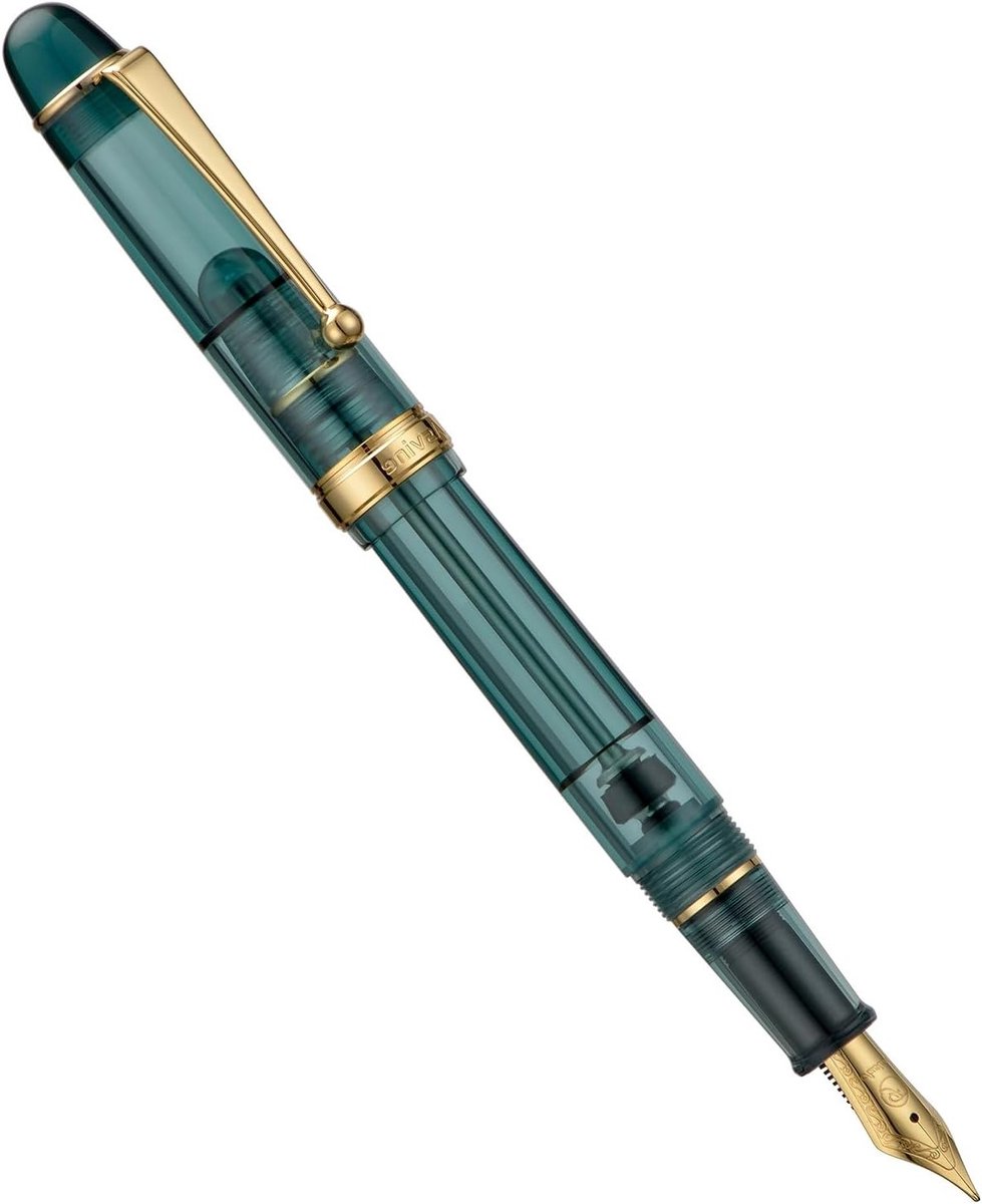 Vulpen met vacuüm navulling, medium nib, transparant teal acryl, grote capaciteit, inclusief geschenkdoos - Perfect voor schrijven en cadeau's