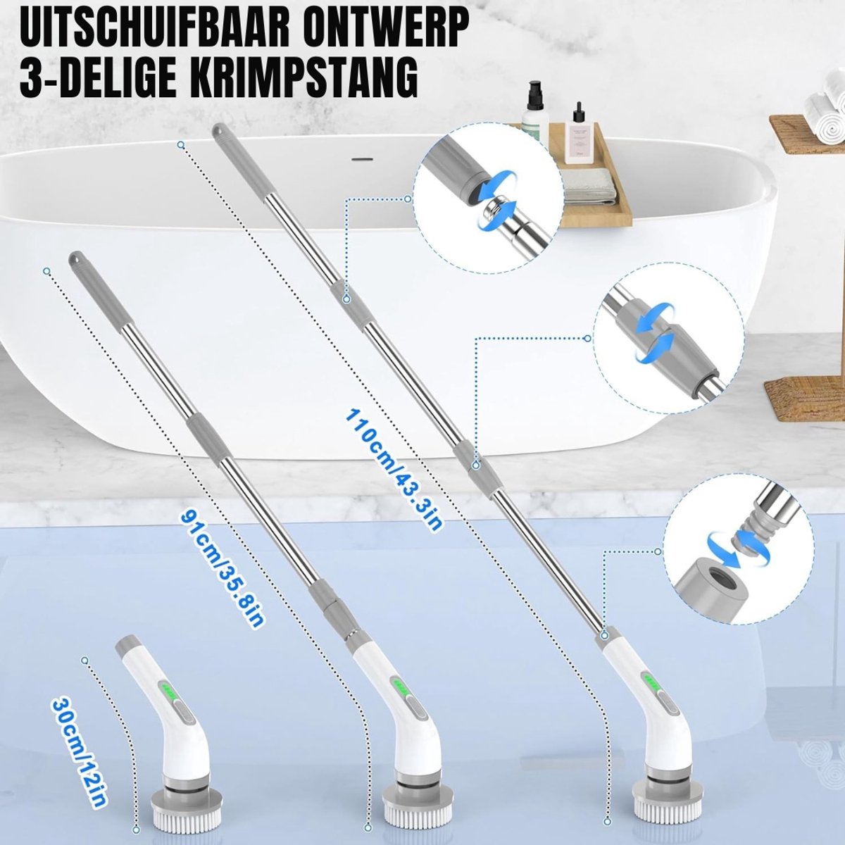 RUX® Elektrische Dweil - Dweil - Grijs - 45cm x 17cm x 8cm