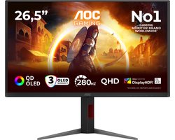 AOC G4 Q27G4ZD - QHD OLED Monitor - HDMI 2.1 - USB-Hub - Verstelbaar - 280hz - 27 inch