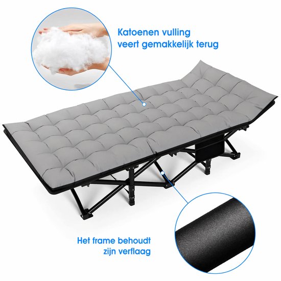 Campingbed inklapbaar met matras - 190x71x37 cm - Opvouwbaar veldbed - Logeerbed - Max 200 kg - Inclusief draagtas - Grijs van Merkloos — afbeelding 5