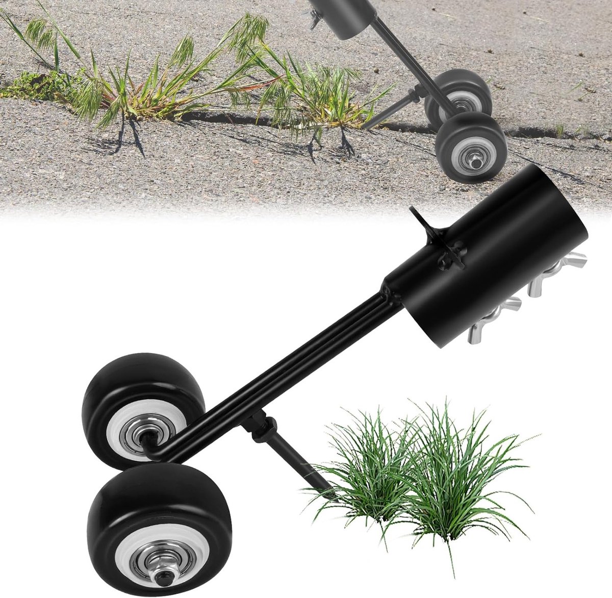 Handmatige Onkruidverwijderaar met Wielen voor Tuin, Ideaal voor Tegels, Oprit en Patio, Ergonomische Onkruidhaak voor Gemakkelijk Gebruik