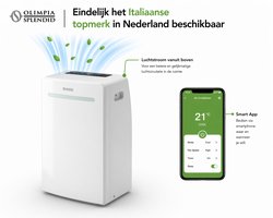Stille Mobiel Airco 10.000 BTU – WiFi – HEPA Luchtfilter – Design Airco voor Slaapkamer & Woonkamer – Olimpia Splendid AIRA 10