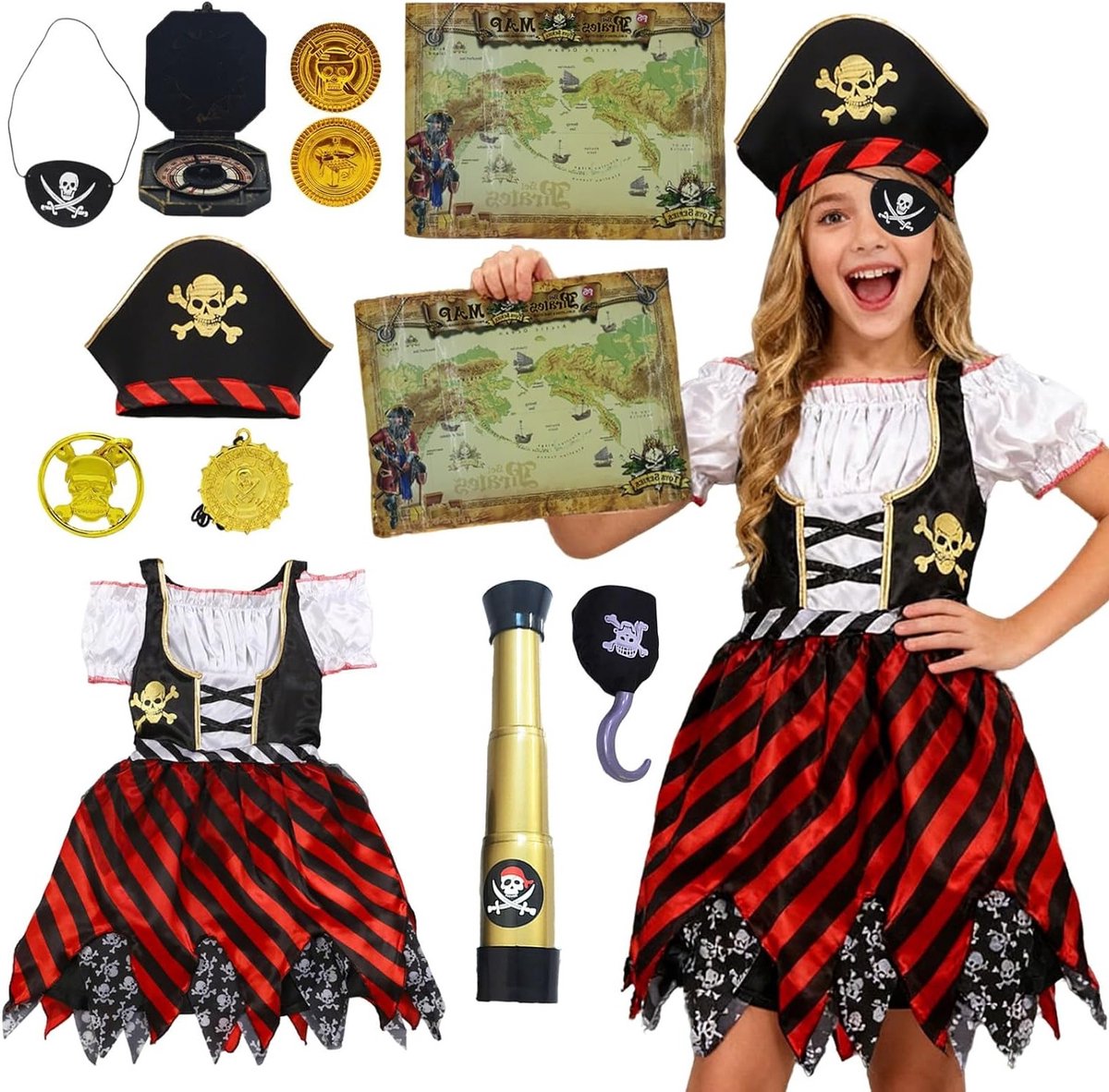 Piratenkostuum voor kinderen met accessoires voor een avontuurlijke verkleedpartij