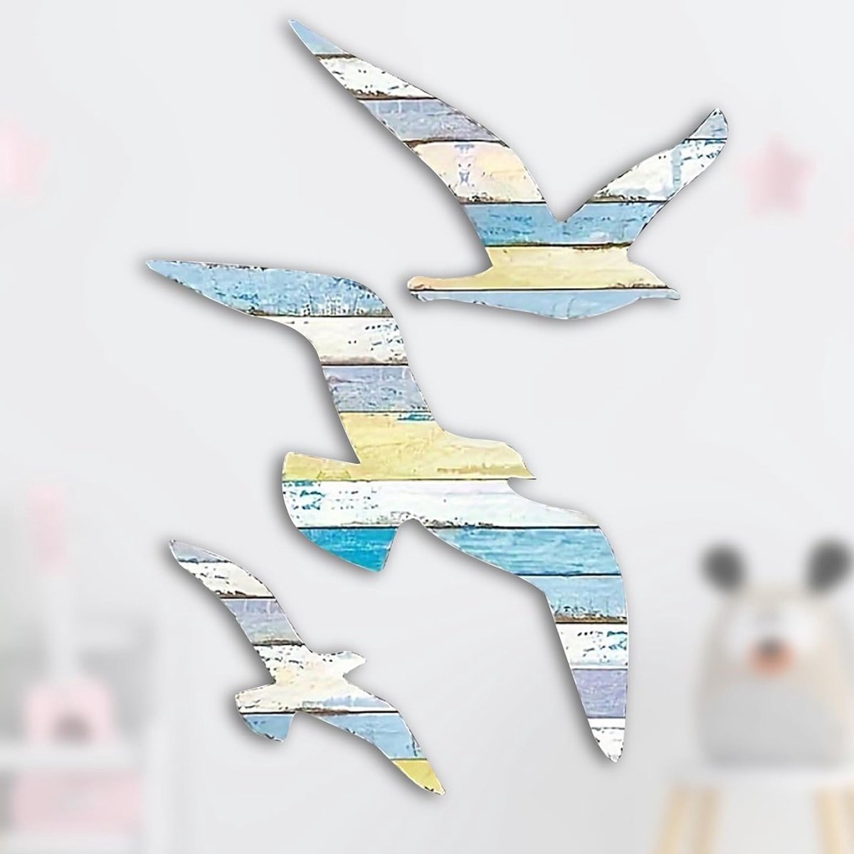 3 Stuks Houten Meeuw Wanddecoratie, DIY Nautische Decoratie voor Strandthema, Wandkunst Ornamenten voor Woonkamer en Slaapkamer