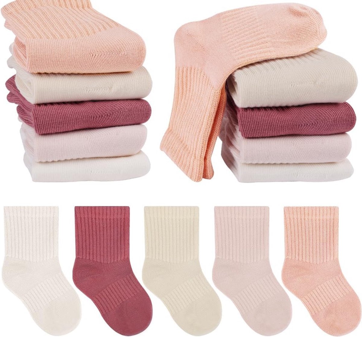 Comfortabele Baby Sokken voor Jongens en Meisjes - 5 Paar Elastische Sokken Geschikt voor Spelen en Buitenactiviteiten