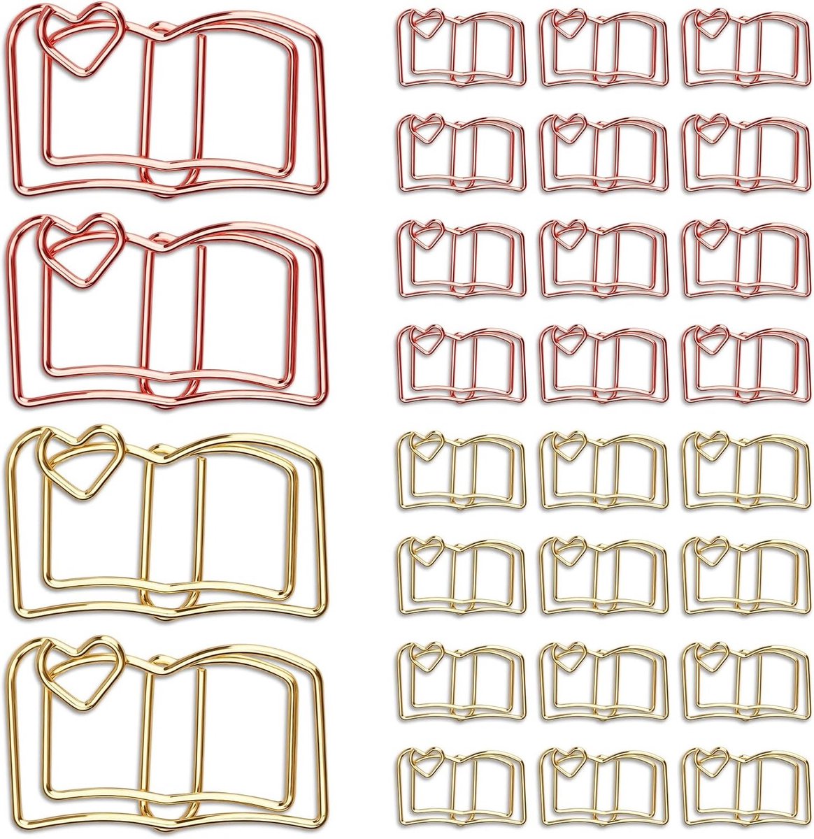 Boekvormige paperclips in roségoud en goud - 30 stuks, schattige schrijfwaren voor school, bruiloften en als cadeau voor leraren en gastgeschenken