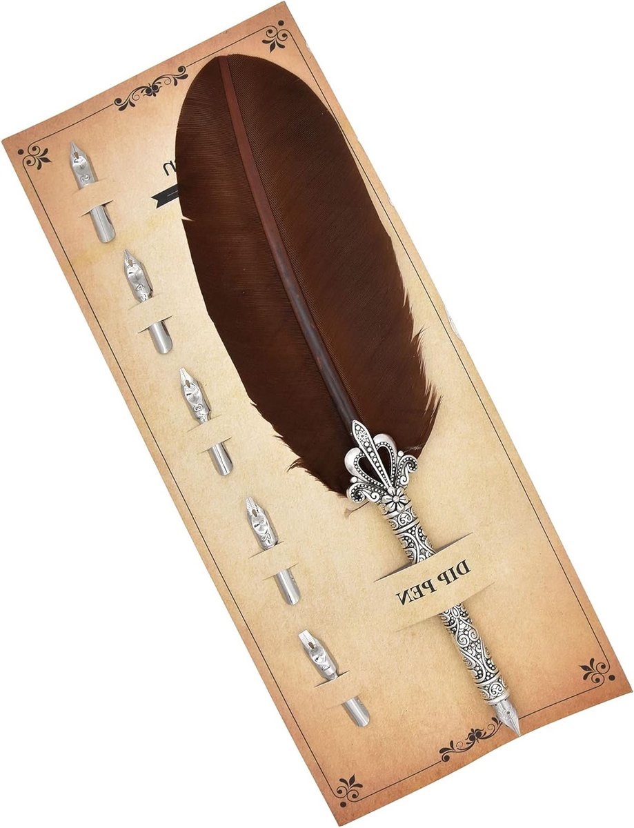 Calligraphy Set met Ganzenveer en 5 Pennen voor Beginners en Kinderen - Perfect voor Schrijven en Creatieve Projecten, Bruin