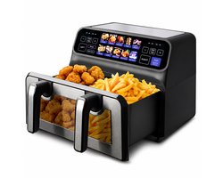 Jensaro Airfryer Dubbele Mand 9L XXL - 2200W Heteluchtfriteuse - 2x4,5L - LED Touchscreen - 10 Programma’s - Olievrij Frituren