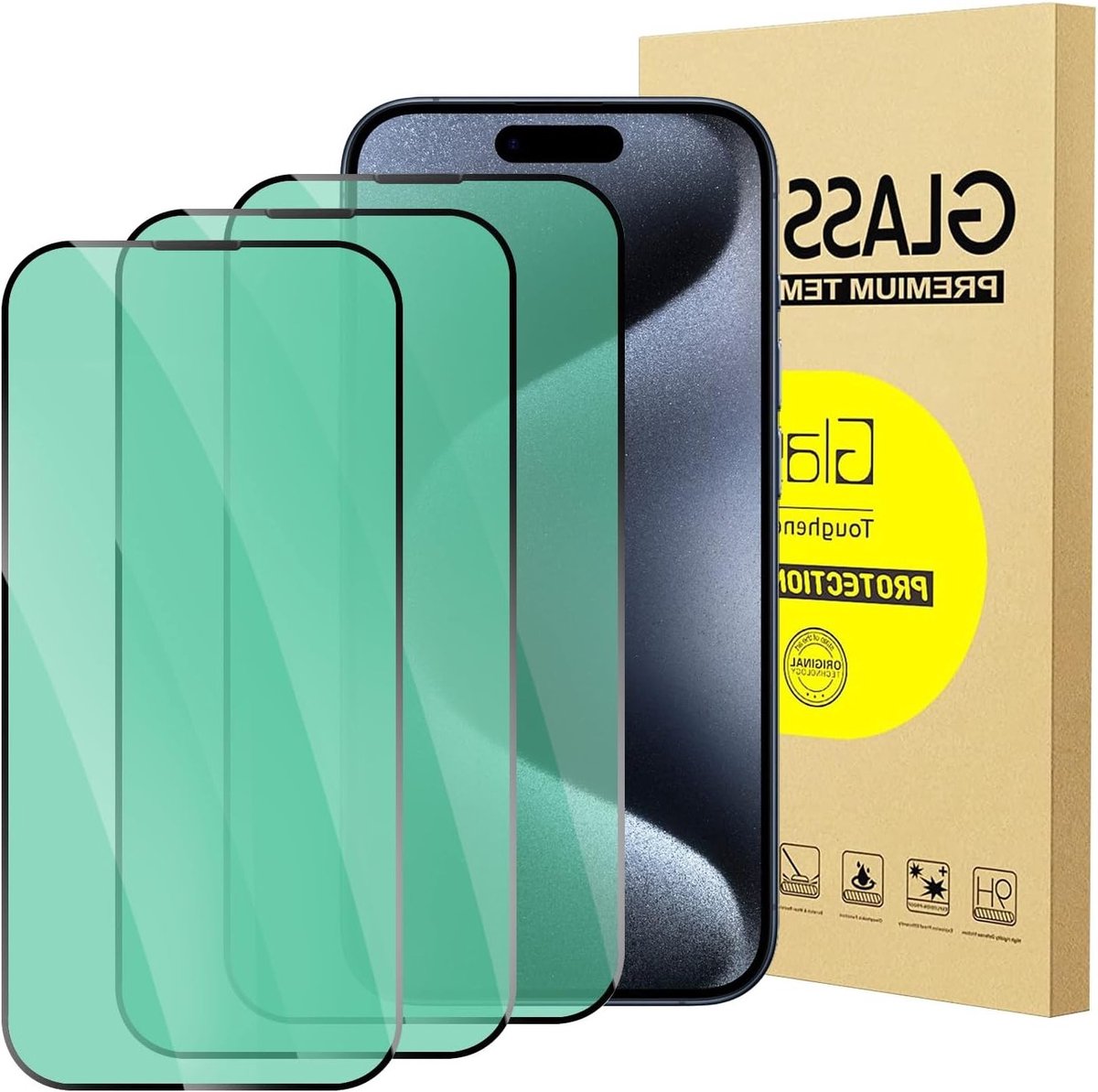 Beschermfolie van gehard glas voor iPhone 15 Plus 6.1 Inch met blauw licht bescherming, 9H hardheid en krasbestendig ontwerp