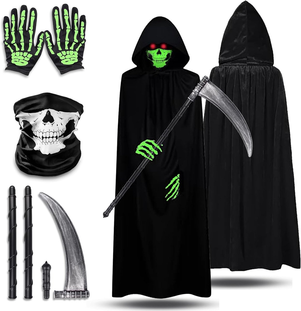 Halloween Kostuum voor Kinderen met Schedelmasker en Handschoenen voor Feest, Carnaval en Cosplay