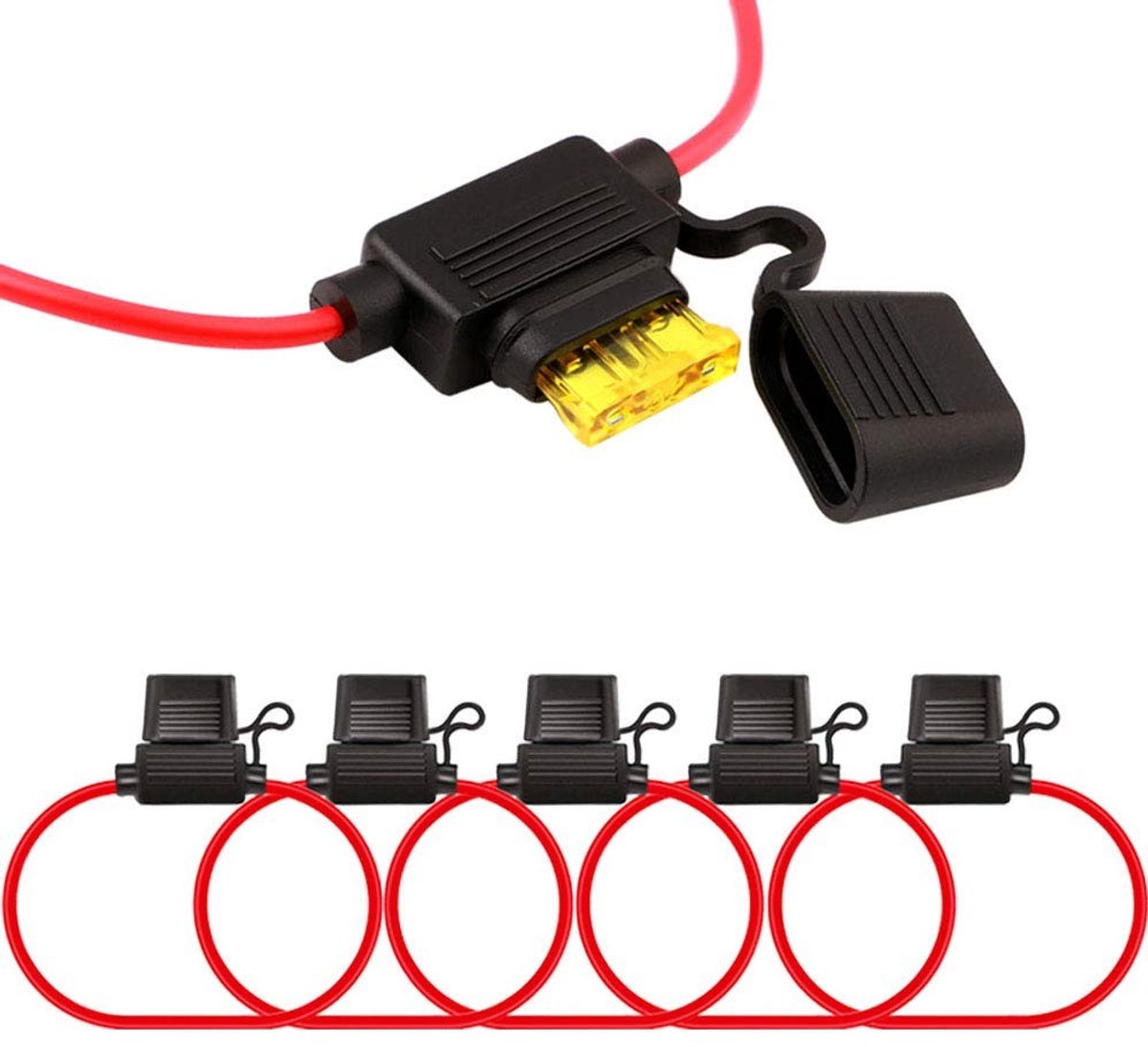 ONF3 5 Pack Premium Waterdichte Fusehouder - 16 AWG Draad - Inclusief Fuse Puller - Geschikt voor 12V/24V - 15 Standaard Bladzeke...