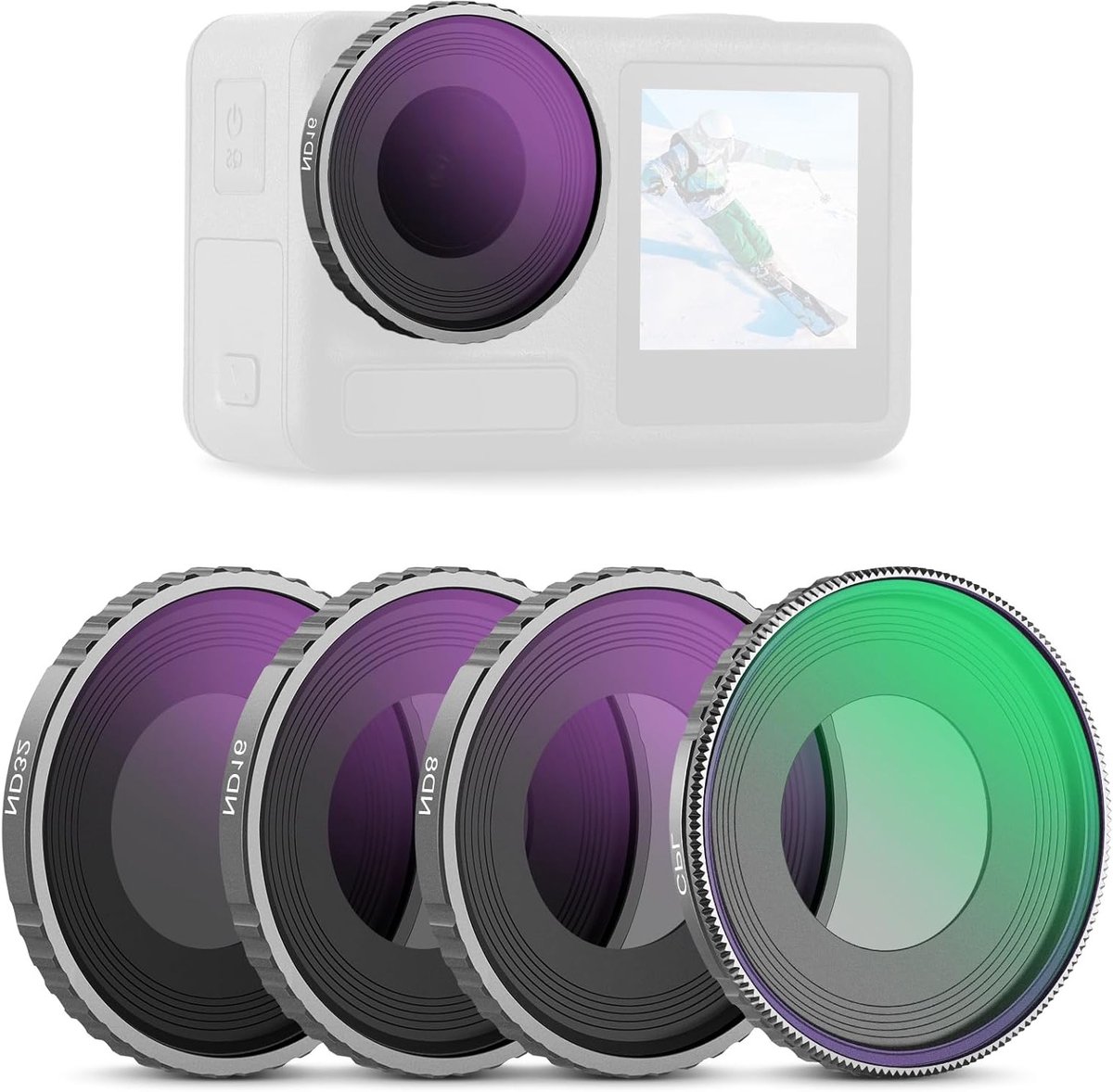 CPL en ND Filter Set voor Action Camera - 4-delige Kit met ND8, ND16, ND32 en Multicoated HD Glas voor DJI Osmo Action 5 Pro en 4, Perfect voor Fotografie en Videografie