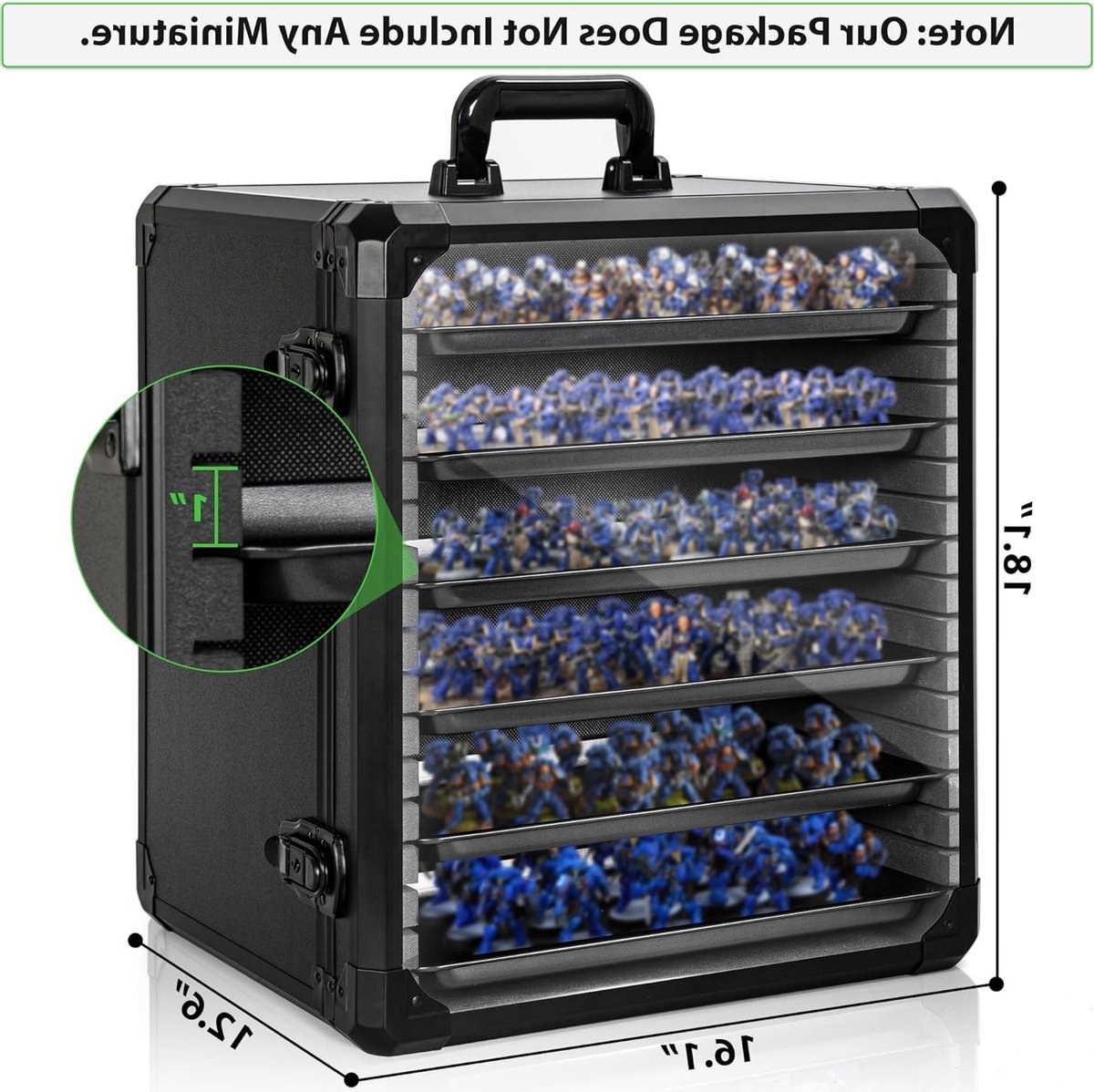 Miniatuur-opbergkoffer met slot, transportkoffer voor modellen, 5 magnetische metalen vakken en stevig aluminium frame (L, 40 x 30 x 45 cm)