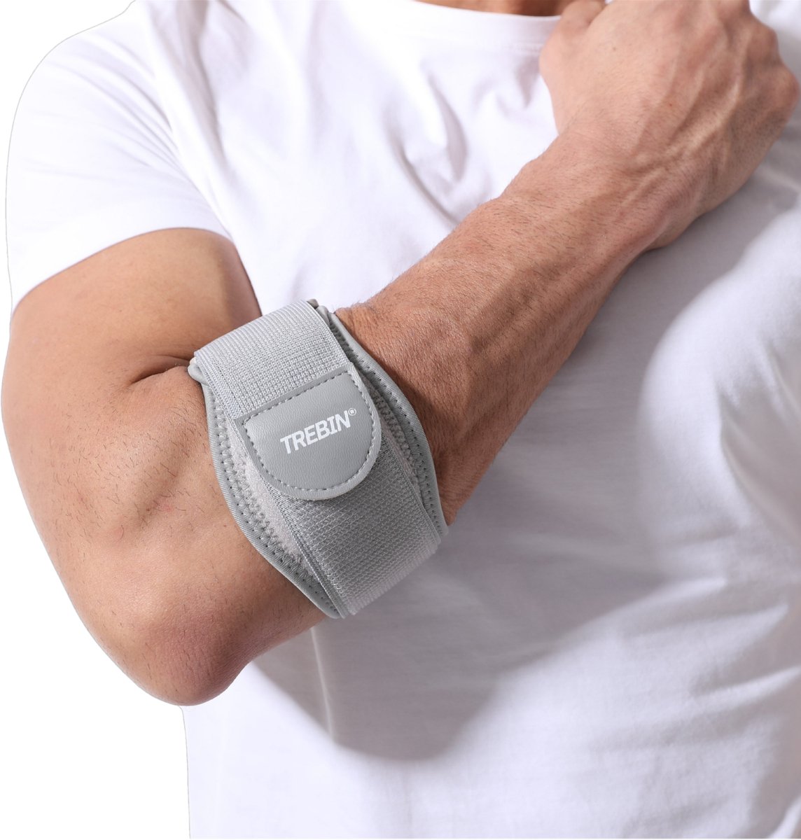 Trebin Elleboogbrace met Gelvulling - One Size - Verstelbaar - Ergonomisch Ontwerp - Grijs