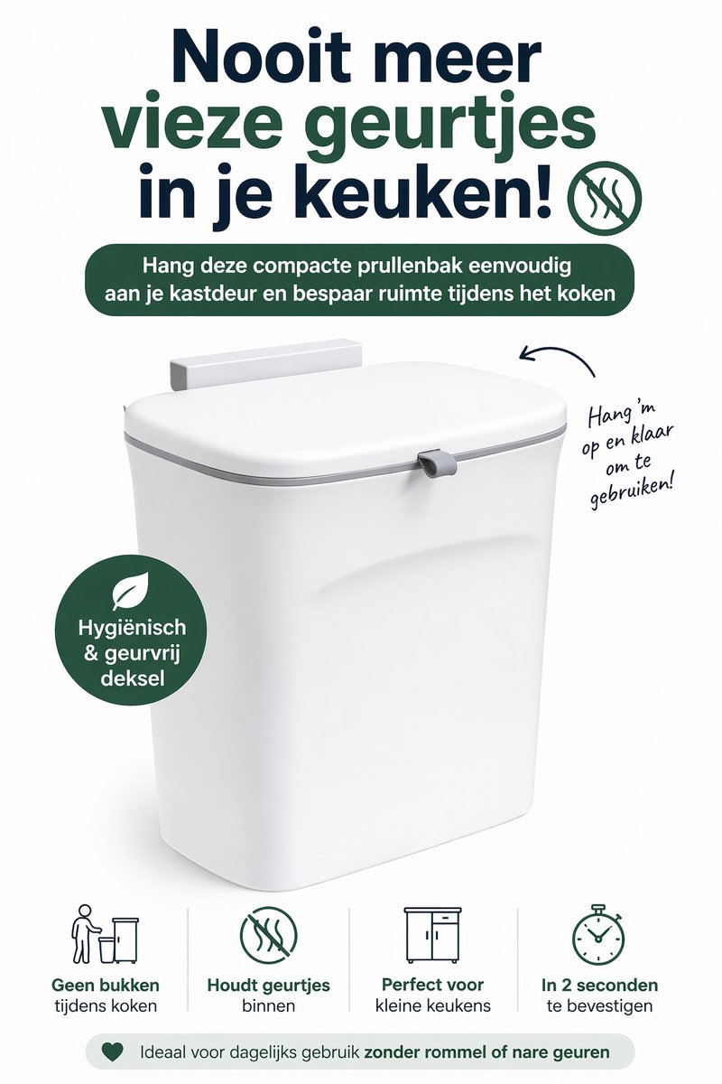 Prullenbak 9L - Compact - Ideaal voor Badkamer, Toilet en Keuken