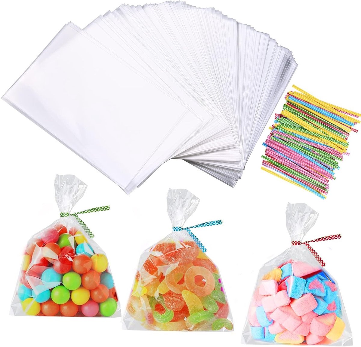 200 Transparante Cellofaanzakjes 10 x 15 cm - Kleine Snoepzakjes met 200 Draaitjes voor Cadeaus en Verpakkingen