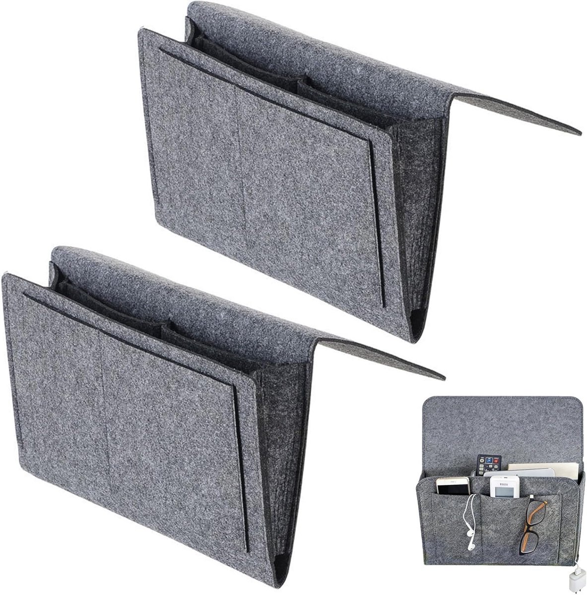 Set van 2 Sofa Organisers met Compartimenten voor Remote Control, Praktische Opbergoplossing voor Woonkamer en Slaapkamer (32 x 21 cm)