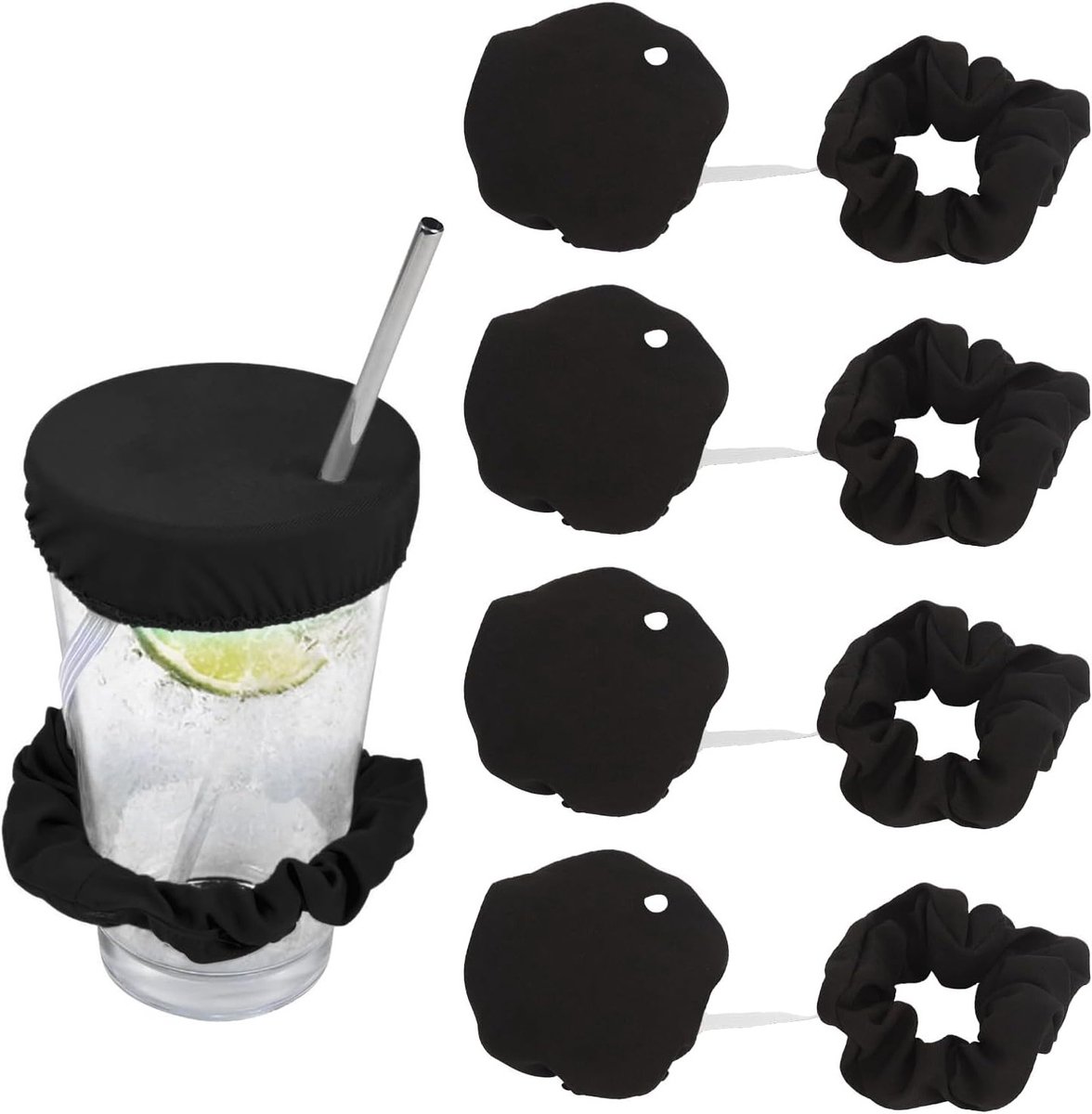 Herbruikbare elastische haarlids, beschermende deksels voor feesten, buitenactiviteiten en bijeenkomsten (4-pack, zwart)