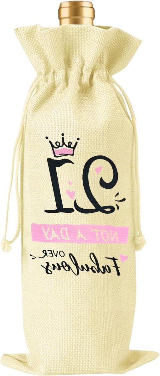 Herbruikbare Jute Wijnfles Tas voor 21e Verjaardag, Met Trekkoord, Perfecte Cadeauverpakking en Feestdecoratie voor Champagne