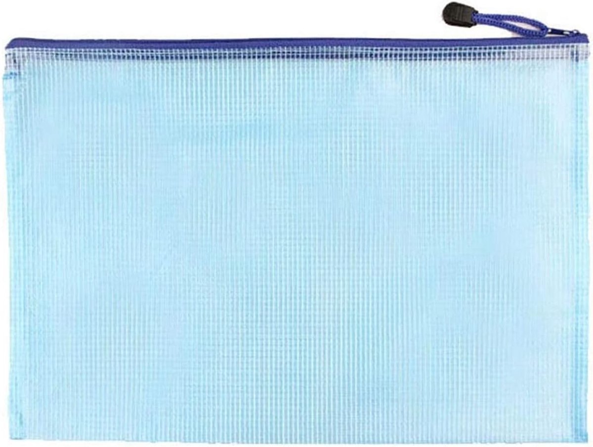 Plastic Documentenmap met Rits - Mesh A3 Opbergvakken voor School, Kantoor en Reizen - Blauwe Documentenfolders en Opslagzakken