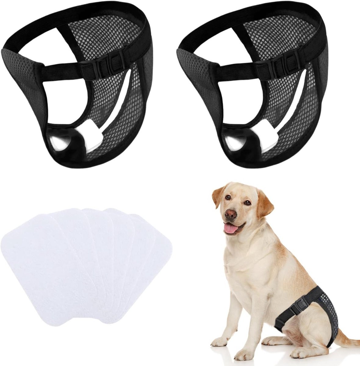 Herbruikbare hondenluiers voor grote honden, 2 stuks met 6 inleggers, ideaal voor maandelijkse bloeding en bescherming tijdens het rennen