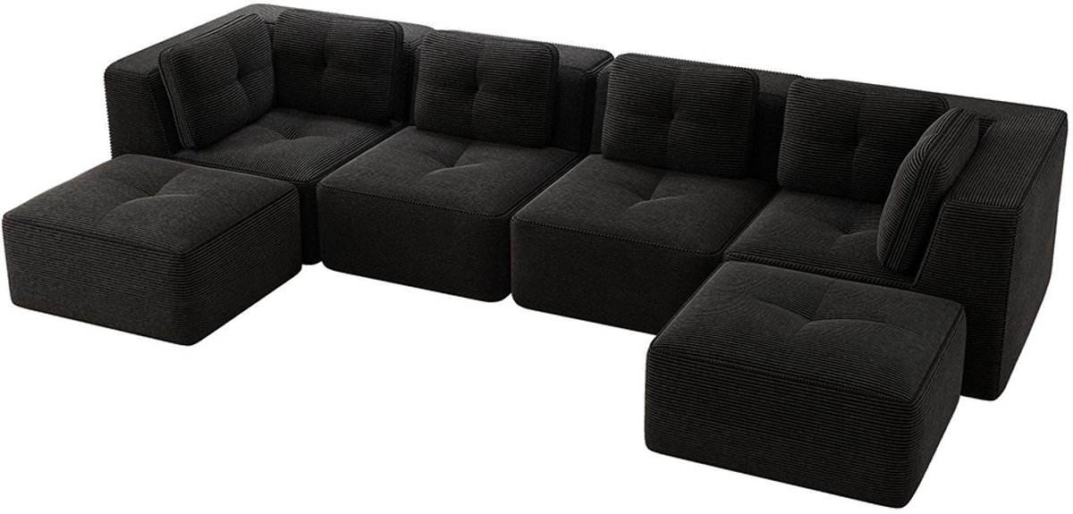 Komhtom Modulaire bank voor de woonkamer zonder frame, Modulaire hoekbank, U-vormige bank met chaise longue, Diepe slaapbank, Antislipontwerp, Geen montage nodig, Zwart